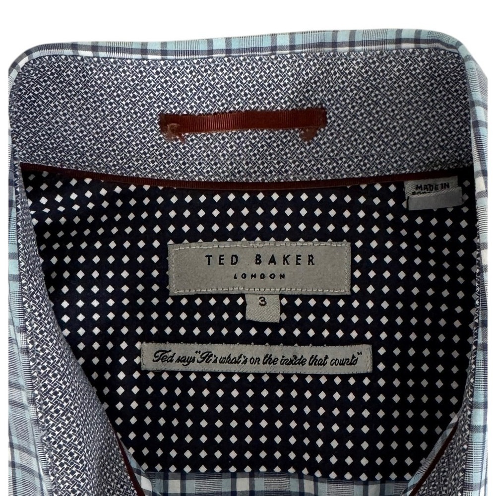 Ted Baker London Mens Size 3 Blue Plaid Long Sleeve Button Down‎ Shirt Flip Cuff - Picture 7 of 10